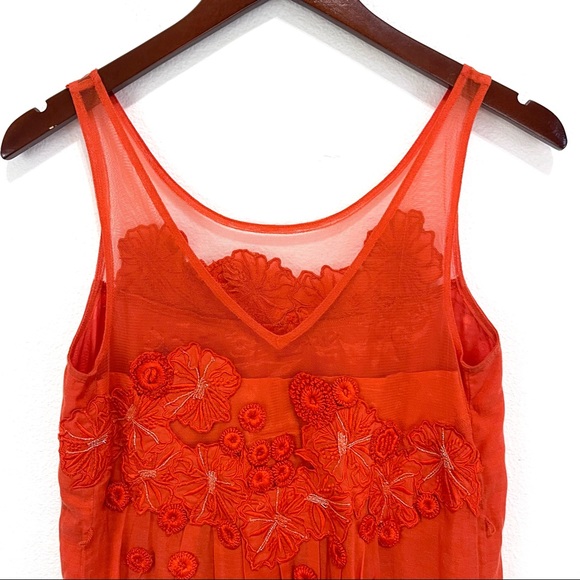 Anthropologie- Meadow Rue Sangeet Reddish Orange Mesh Embellished Woven - Picture 5 of 9